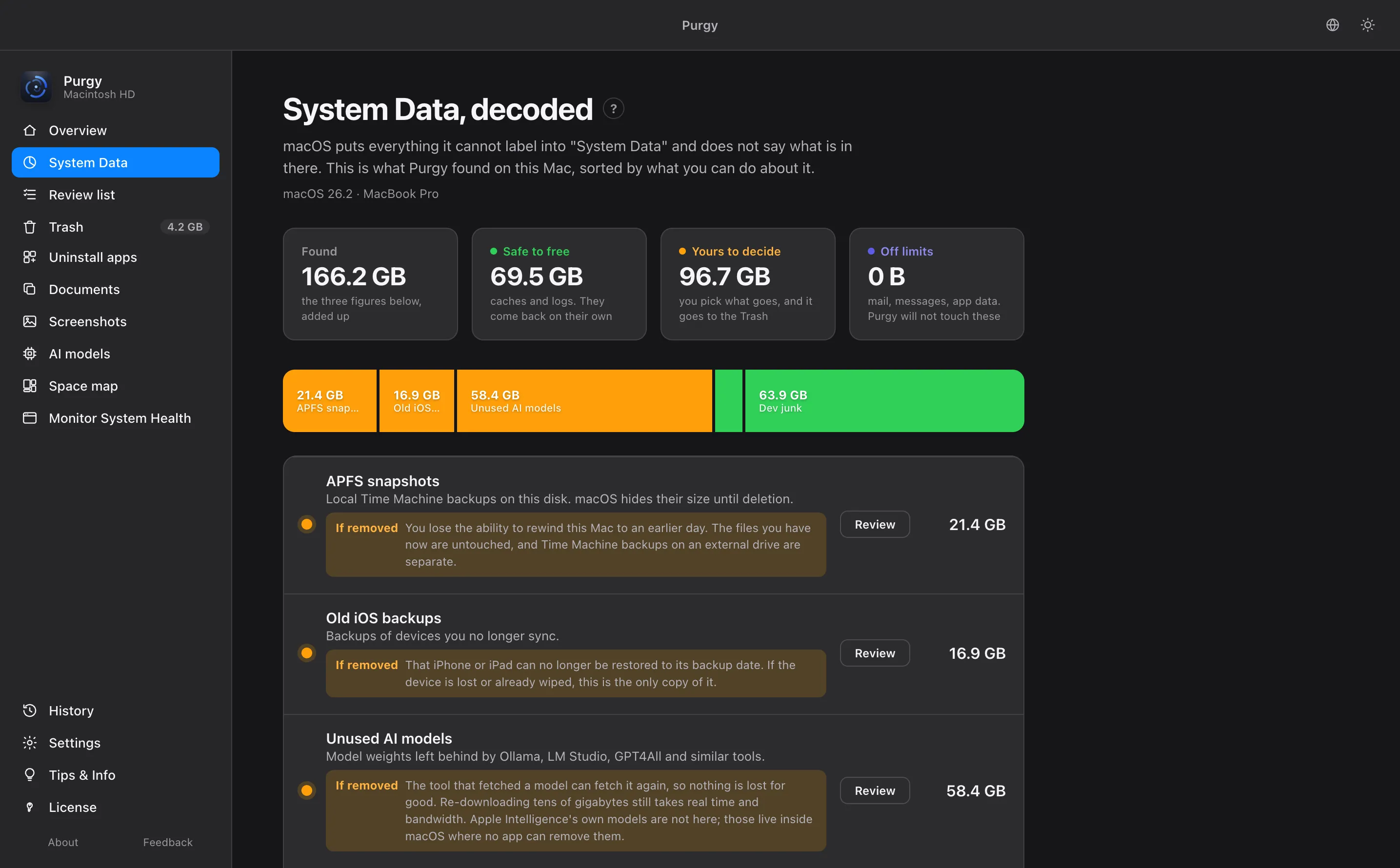 Purgy splitting System Data into safe to free, yours to decide, and off limits